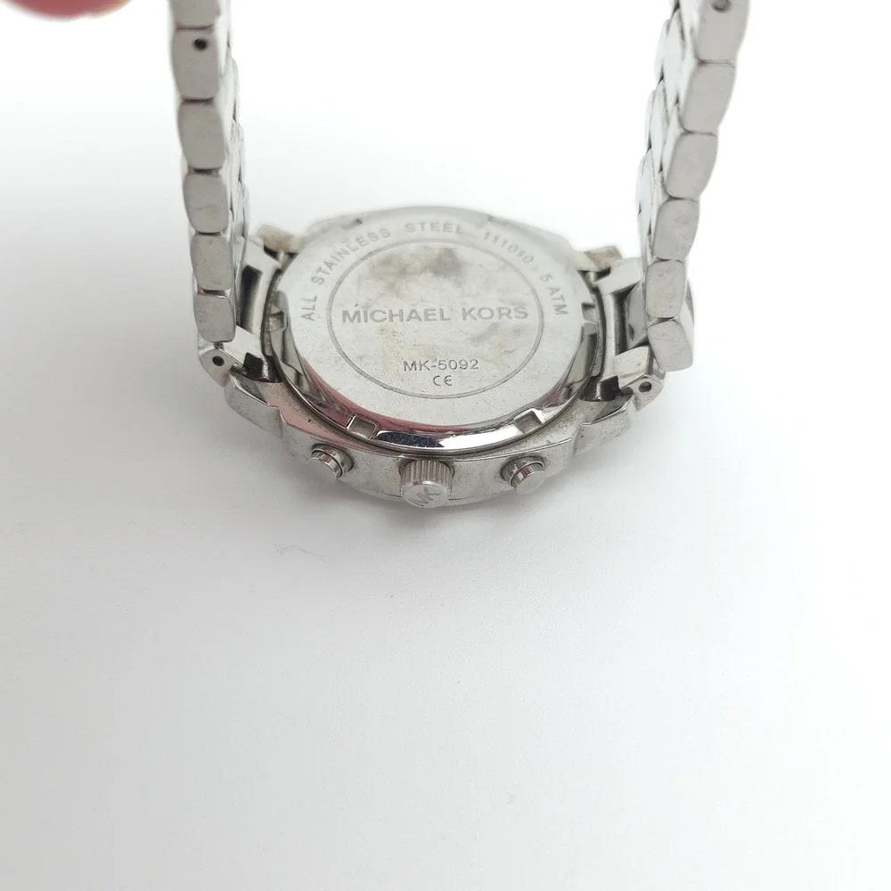 Michael Kors MK-5092 Watch Womens Silver Stainless Mother of Pearl Chronograph